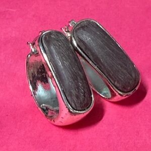 Silver and Brown Hoop Earrings